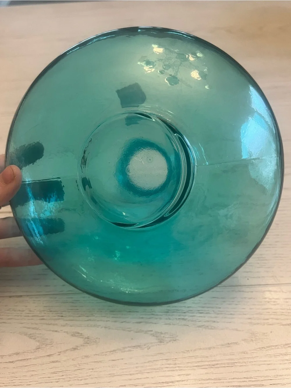 San Miguel Made in Spain Recycled Glass Round Flat Teal Vase- NWT!
